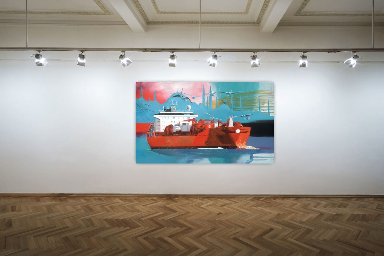 Wie wurde das Kunstwerk hergestellt und in welcher Technik wurde es ausgeführt? Weshalb wurde das Gemälde in dieser Technik ausgeführt und in welchem Zusammenhang steht sie um Bild-Thema und den Inhalten des Unternehmens? Wurde das Gemälde klassisch ausgeführt oder wurde mit dem Material experimentiert?