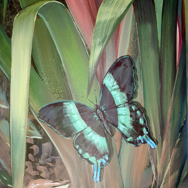 Firmenkunst Unternehmenskunst Büro. Dschungel, Trompe L'Oeil Malerei, Kunst im Büro, Malerei (Detail Schmetterling): Uwe Fehrmann