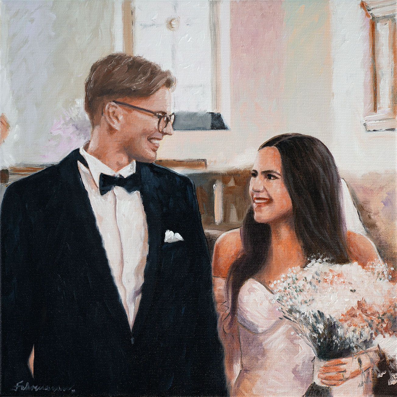 Künstler Uwe Fehrmann entwirft für Sie das Perfekte Bild oder gleich eine ganze Serie. Der Kreativprozess beginnt mit einer individuellen Beratung und Zielsetzung. Im folgenden Entwurfsprozess werden die Motive und das jeweilige Medium, z.B. Leinwand auf Keilrahmen, festgelegt. Hochzeitsgeschenk, Hochzeit, Brautgemälde, persönliches Geschenk